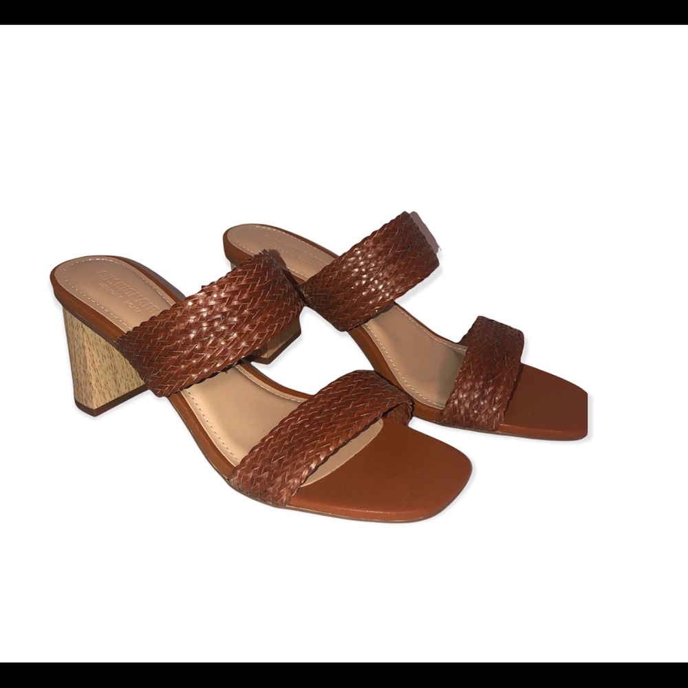 Fashionable Weaved Double Band Spring/Summer Exotic Slides w/ Wooden Block Heels